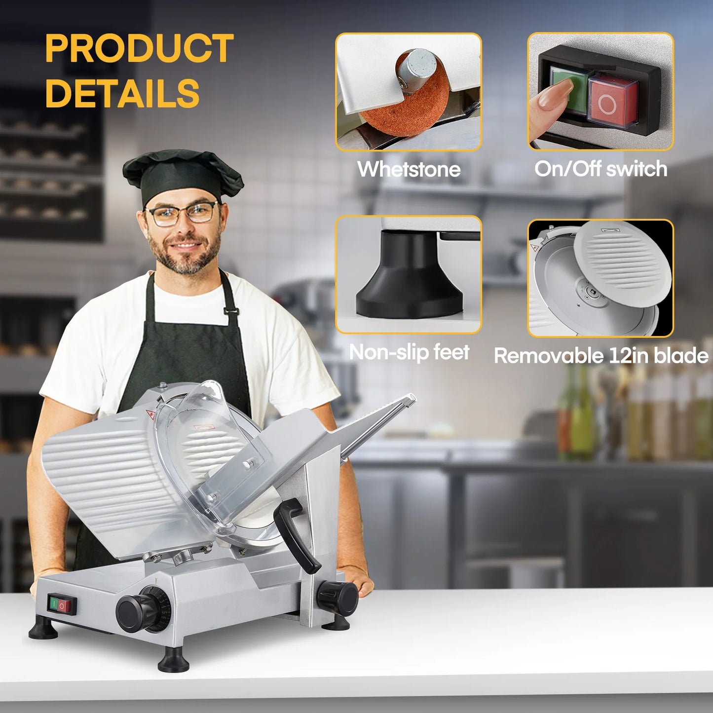 12-Inch Electric Meat and Deli Slicer with Adjustable Thickness