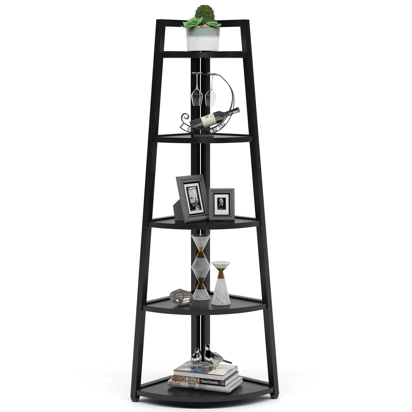 Modern Industrial Corner Ladder Shelf For Books Plants Decor