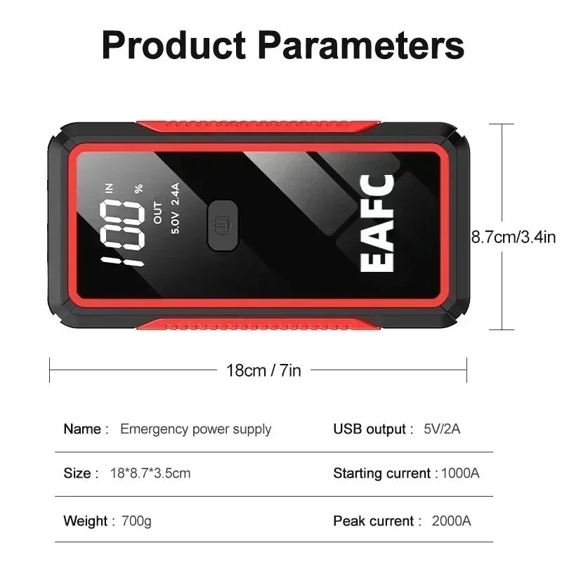 EAFC 2000A Car Jump Start Power Bank 12V Mini Emergency Starter Starter Battery Booster For 6L/4L Car Emergency Starter