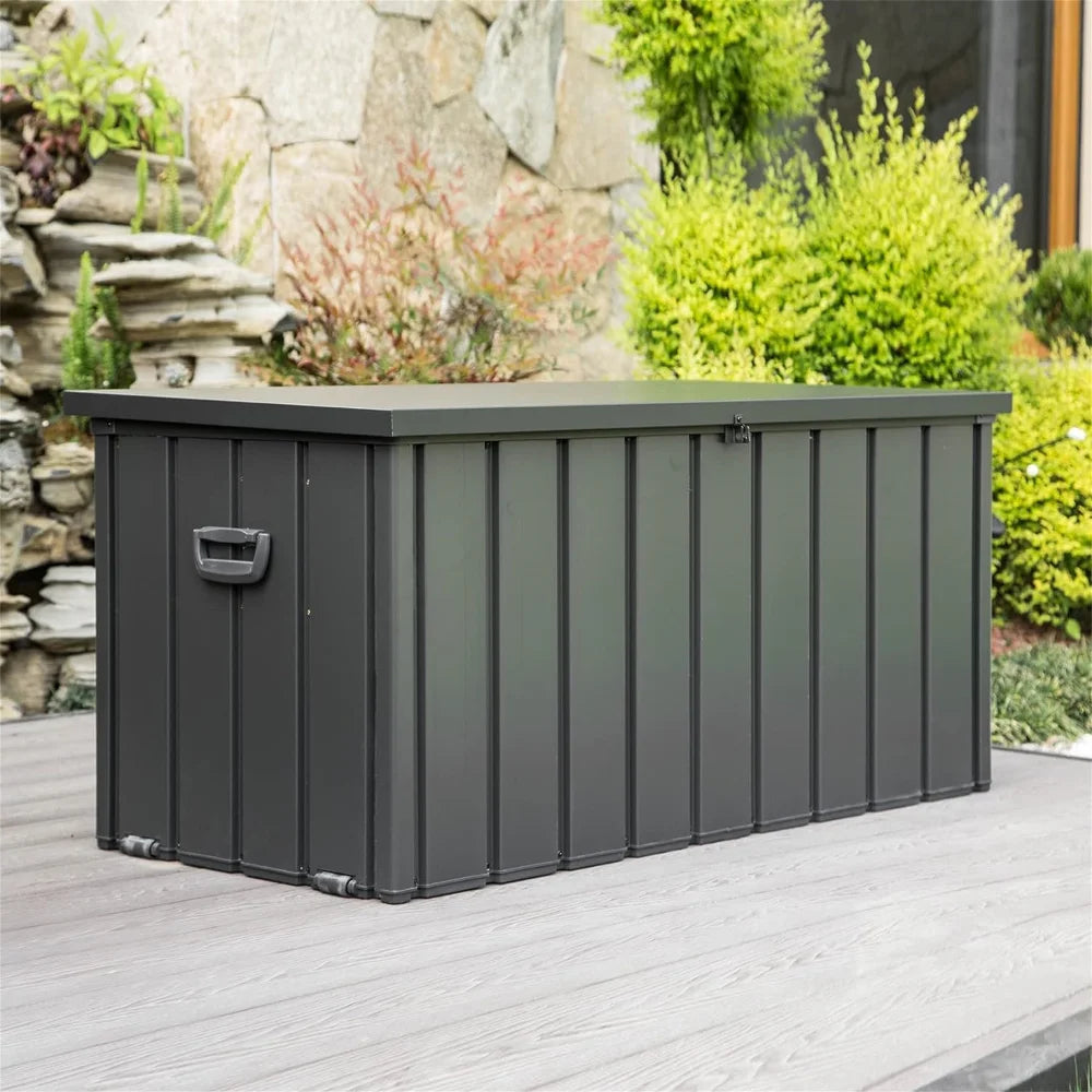100-Gallon Weatherproof Outdoor Storage Deck Box with Lockable Lid for Patio Cushions &amp; Tools