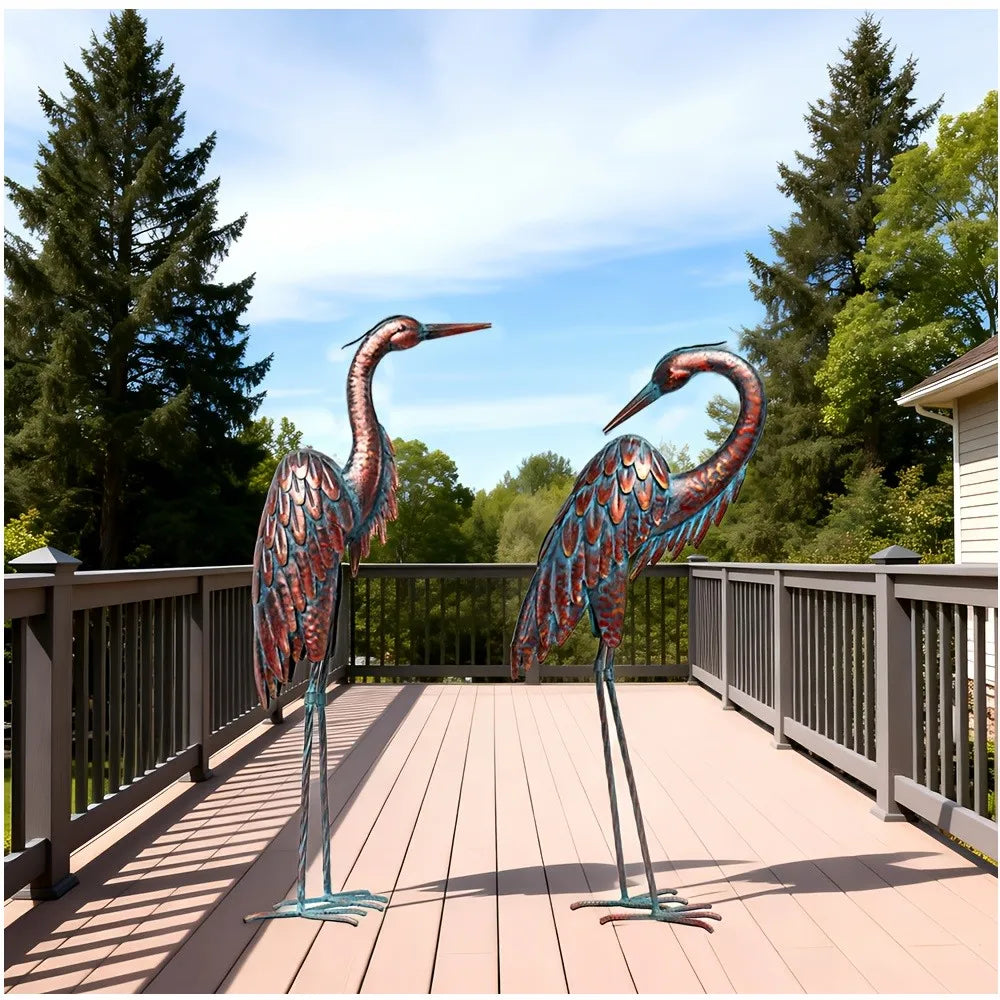 Patina Metal Heron Yard Statue For Garden And Pond Decor