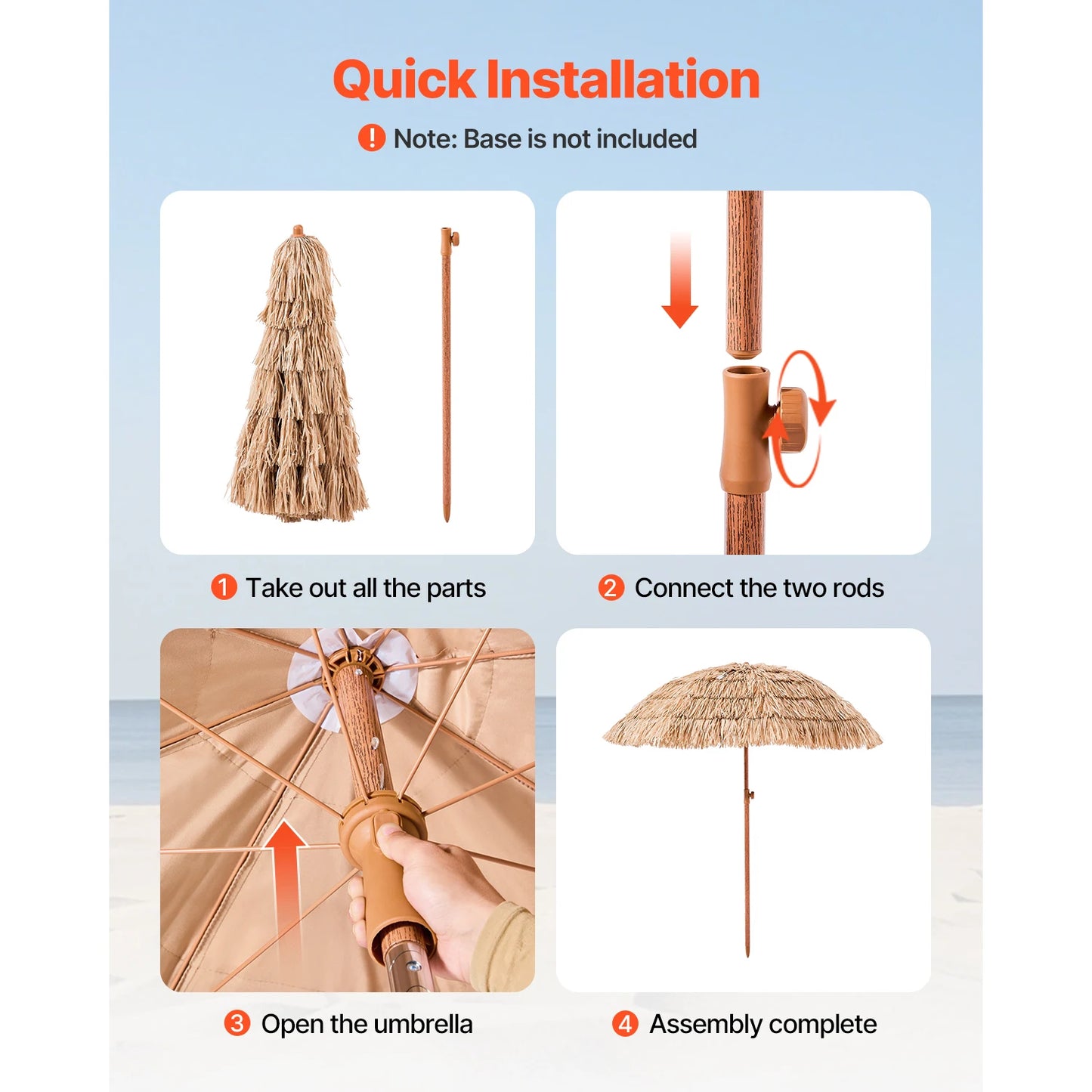 SucceBuy Tiki Umbrella Thatched Patio Umbrella with Durable PP Thatch and Metal Ribs Grass Pool Umbrellas for Beach Garden Patio