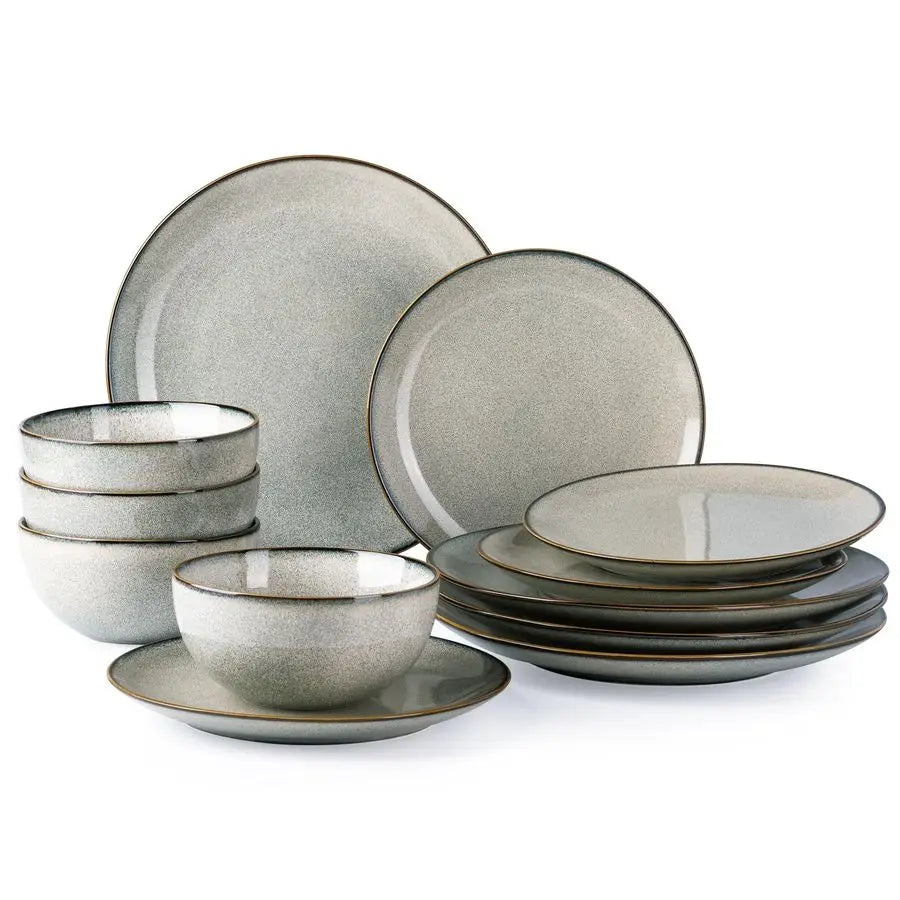 Ceramic Dinnerware Set Stoneware Lead-Free Reactive Glaze Dishwasher Safe