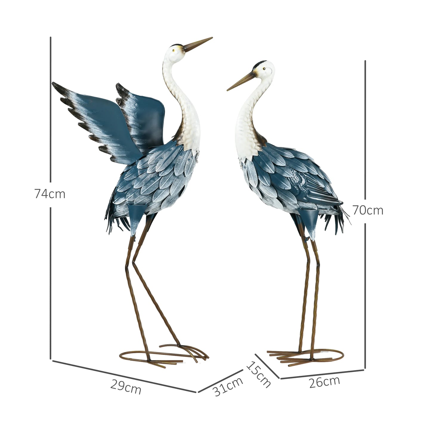 Heron Garden Statue With Stakes Metal Standing Ornament