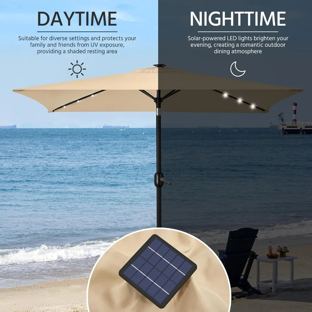 Solar Powered LED Patio Umbrella With Push Button Tilt Crank