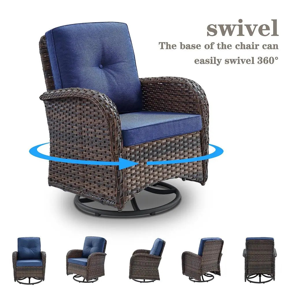 Patio Swivel Glider Wicker Chairs With Cushions For Outdoor Seating
