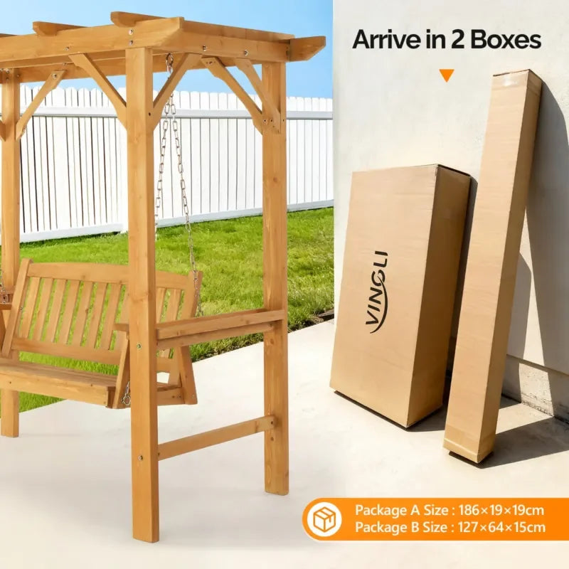 Wooden Swing Set With Bench For Outdoor Patio Garden
