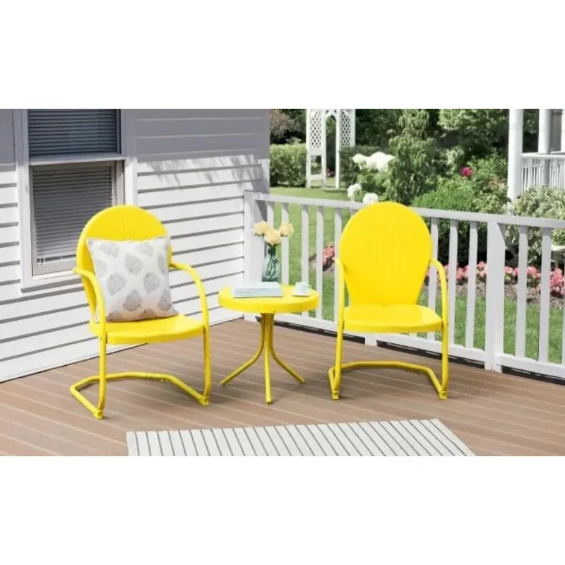 Retro Metal Patio Bistro Set With C-Spring Armchairs And Table