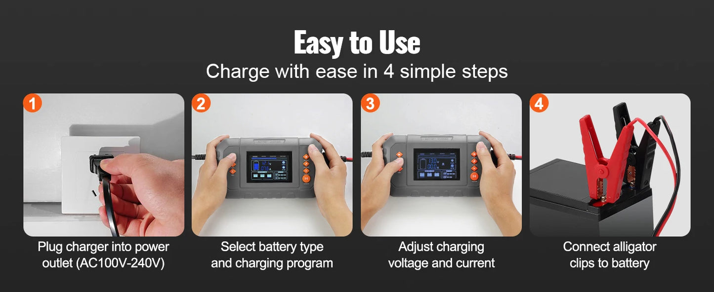 SucceBuy Smart Battery Charger 35-Amp Lithium LiFePO4  (AGM/Gel/SLA) LCD Display Trickle Charger for Boat Motorcycle Use