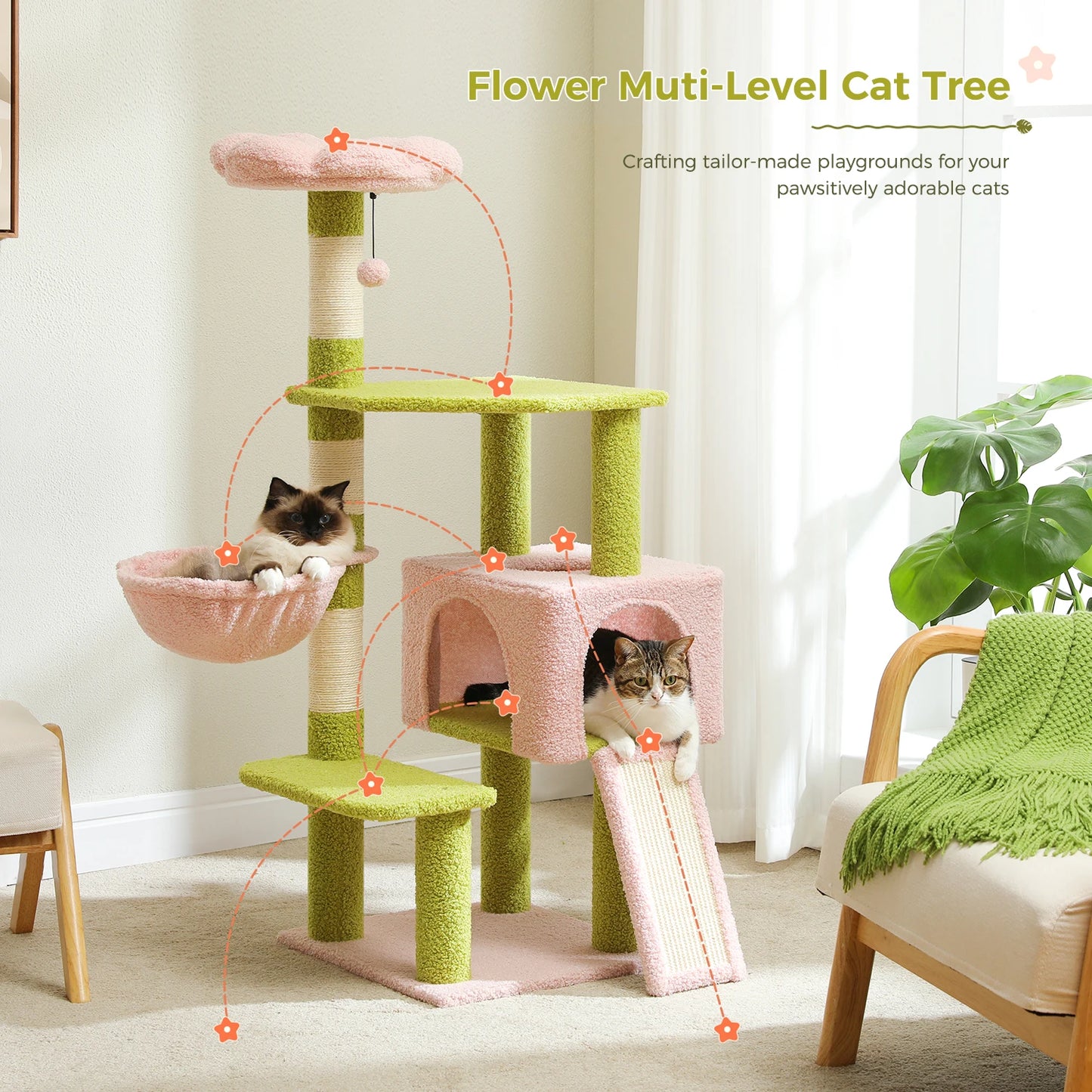 Flower Cat Tree Tower with Scratching Posts for Playful Cats