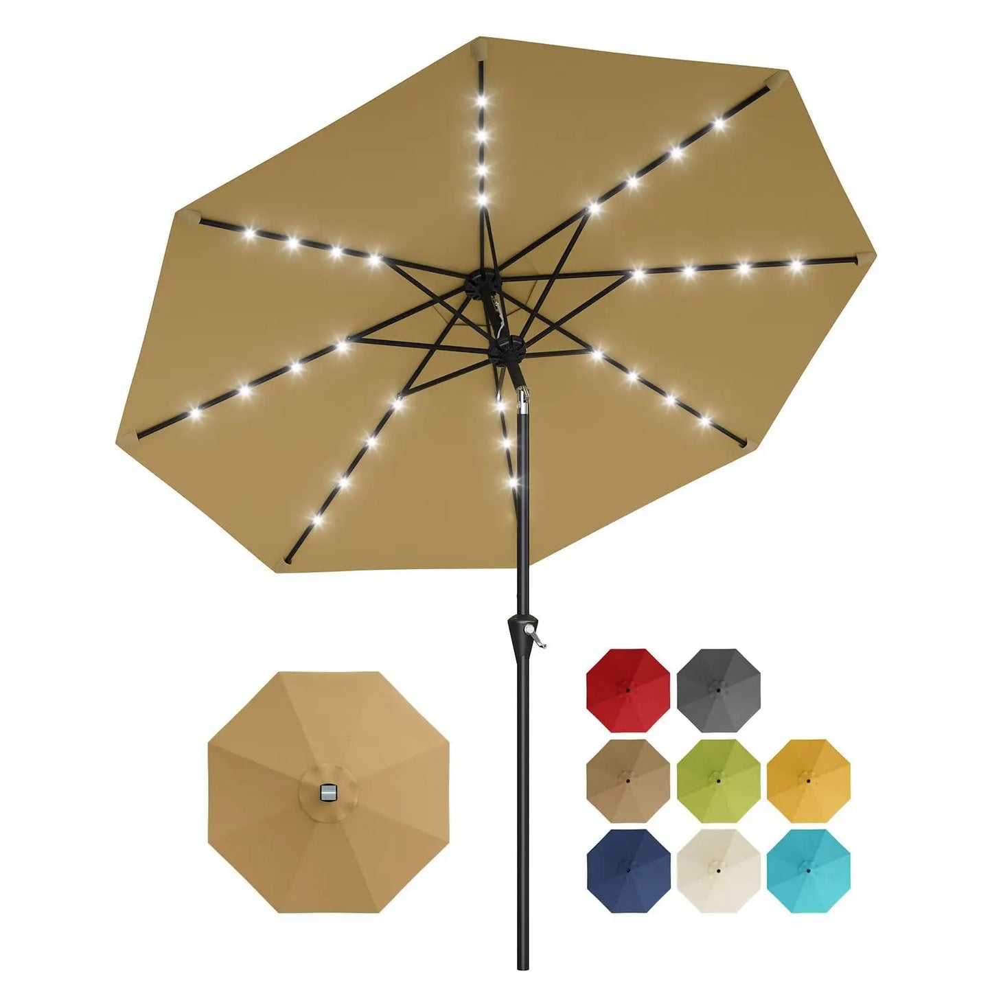 Solar Powered Patio Umbrella With 32 LED Lights Tilt System