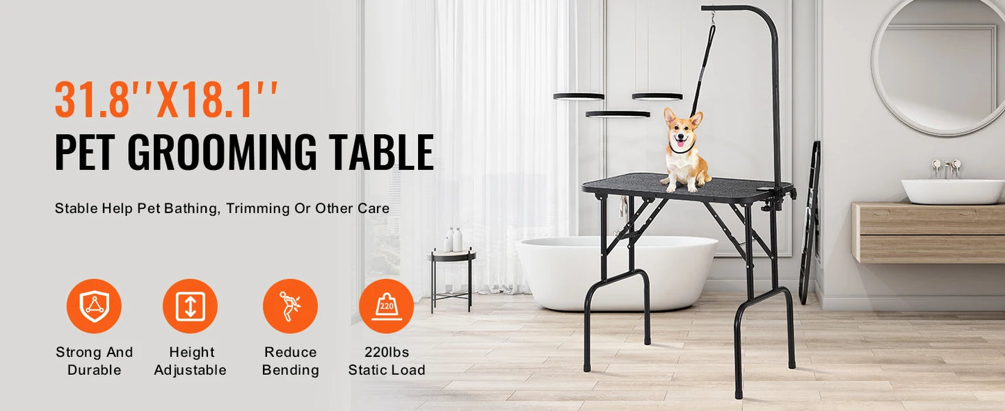 SucceBuy Foldable Pet Grooming Table with Two Arms and Clamp