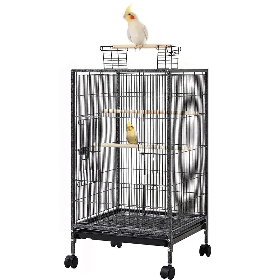 Deluxe Open Top Bird Cage With Rolling Stand For Parrots