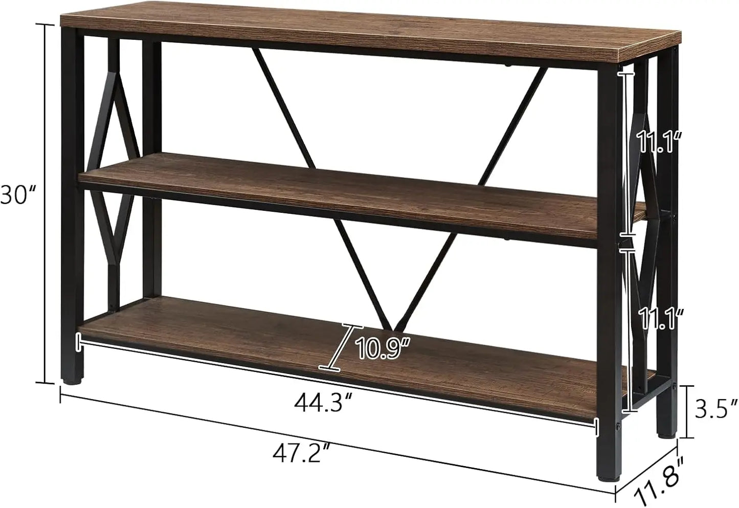 Sofa Console Table With 3 Tier Storage And Open Shelves