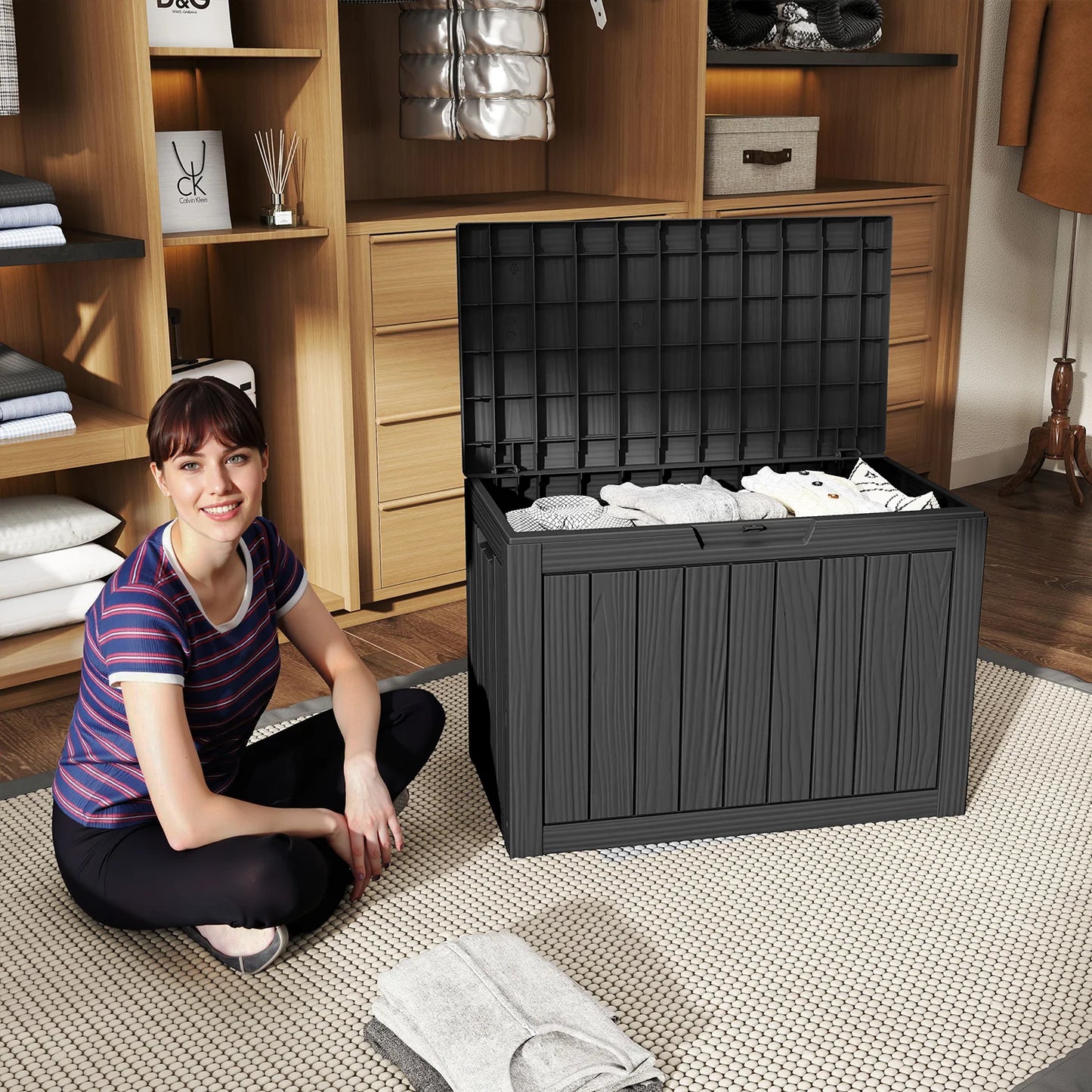 45-Gallon Waterproof Lockable Outdoor Storage Box for Patio Furniture and Tools