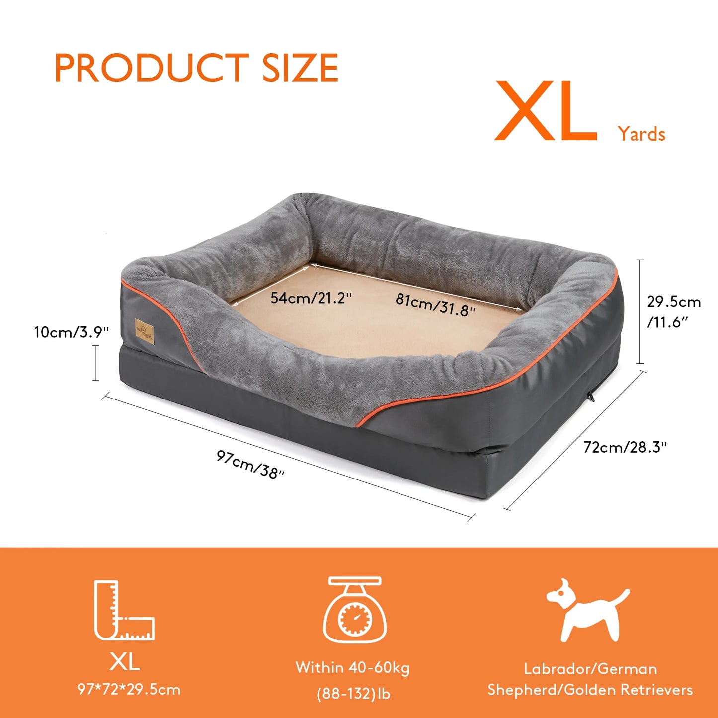 Large Orthopedic Dog Bed with Waterproof Removable Cover