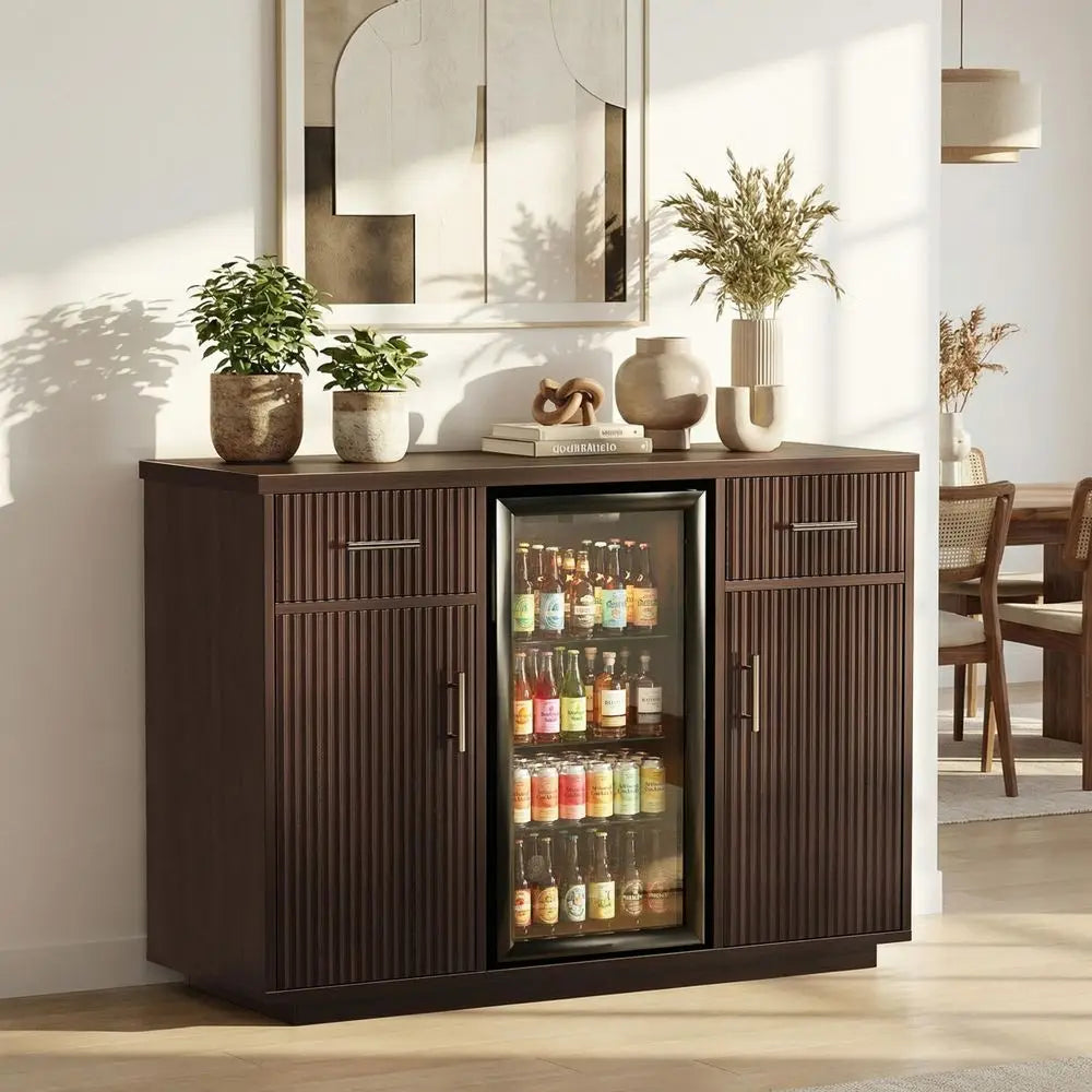Coffee Bar Cabinet With Fridge Storage And Wine Rack