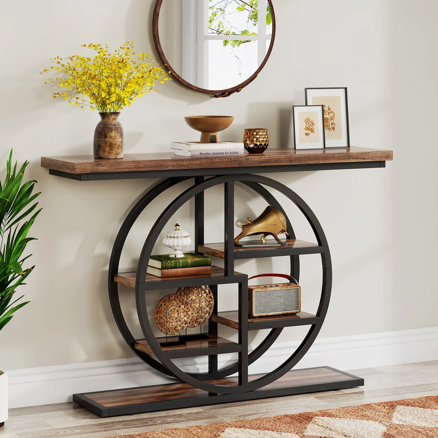 Industrial Console Table For Narrow Entryway Hallway Thick Top