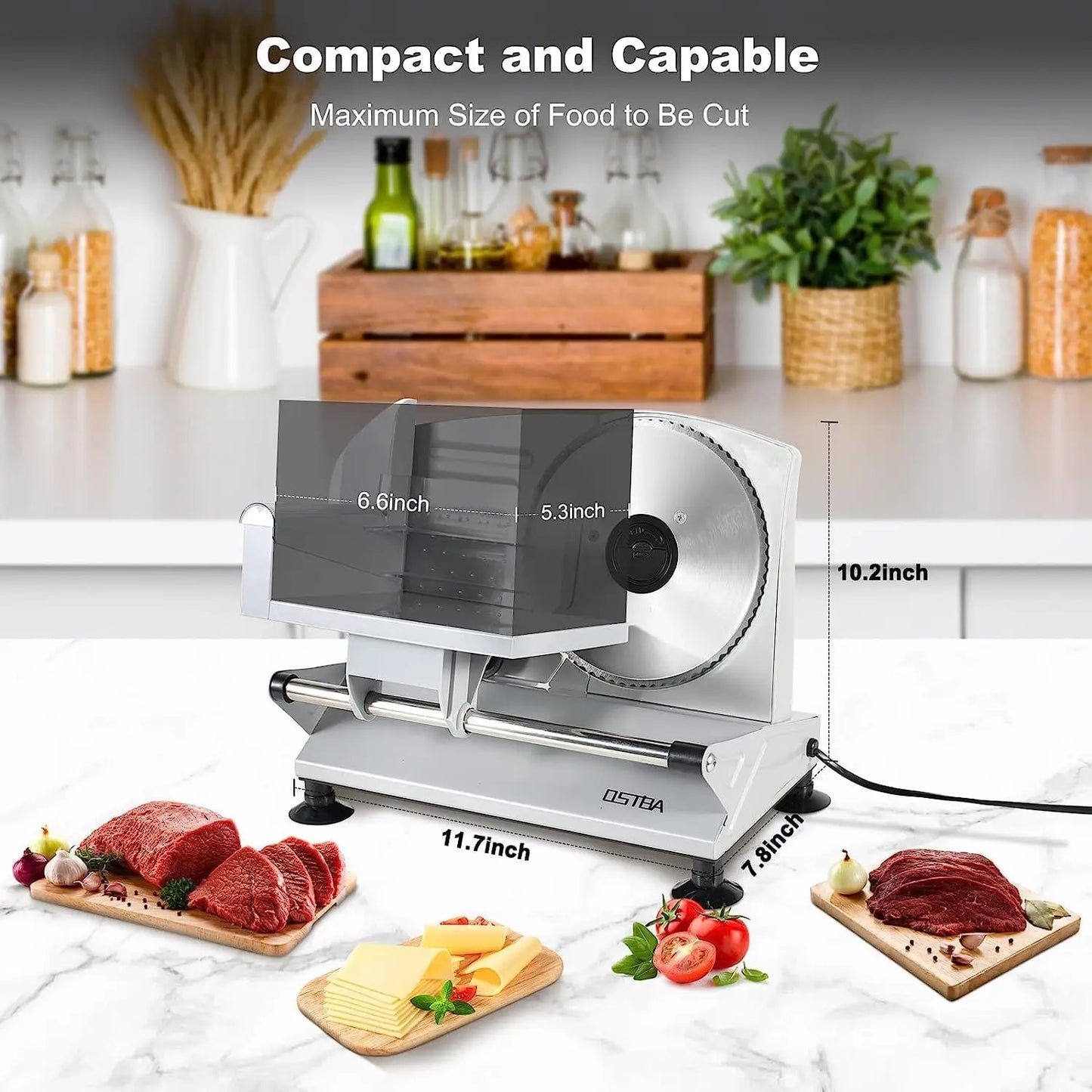Home Electric Meat Slicer With Adjustable Thickness And Removable Blades