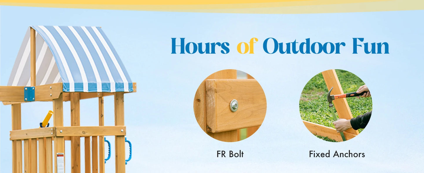 Robotime Robud Wooden Swing Set With Dual Swings Slide Chalkboard