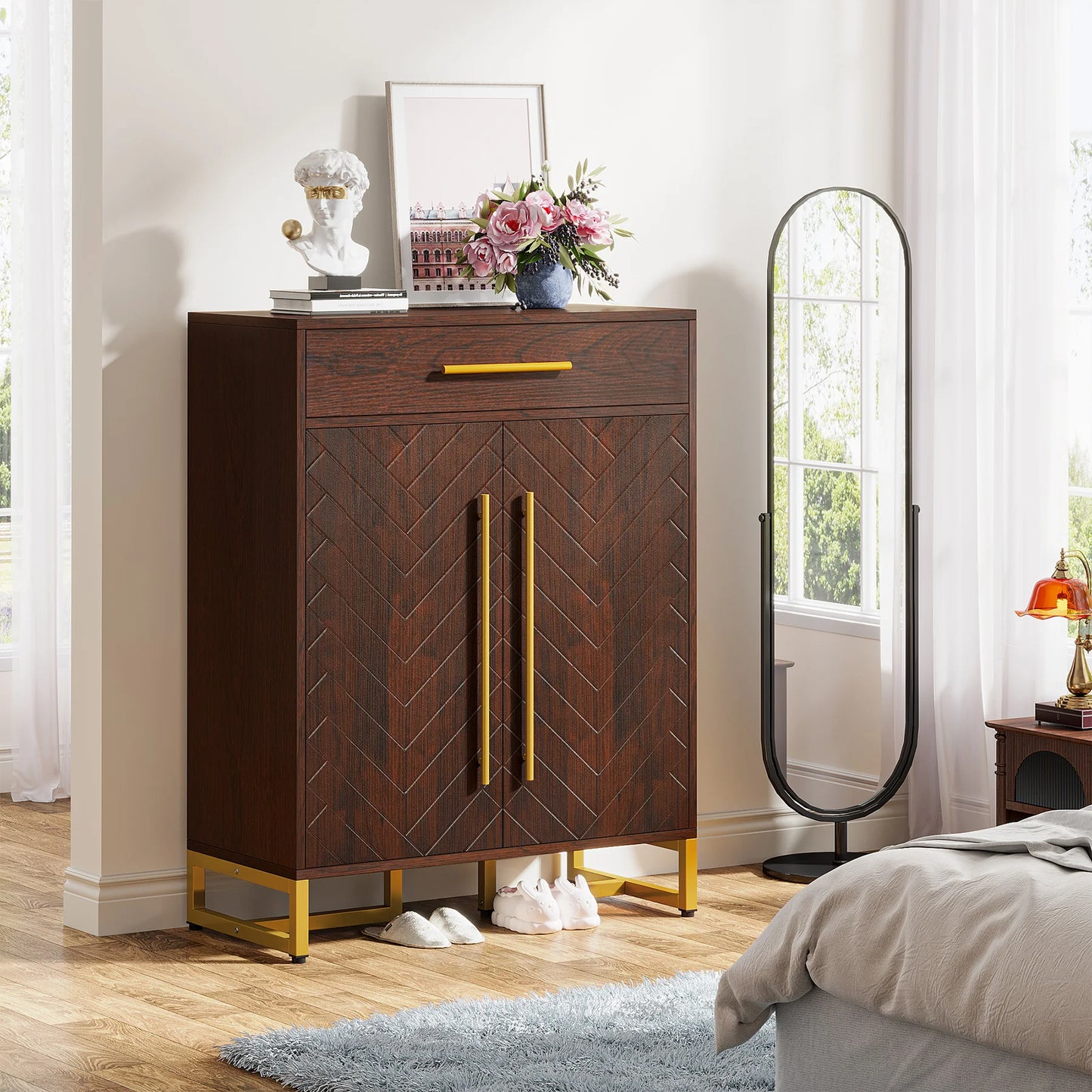 Tribesigns Modern Shoe Cabinet With Doors And Drawer Organizer