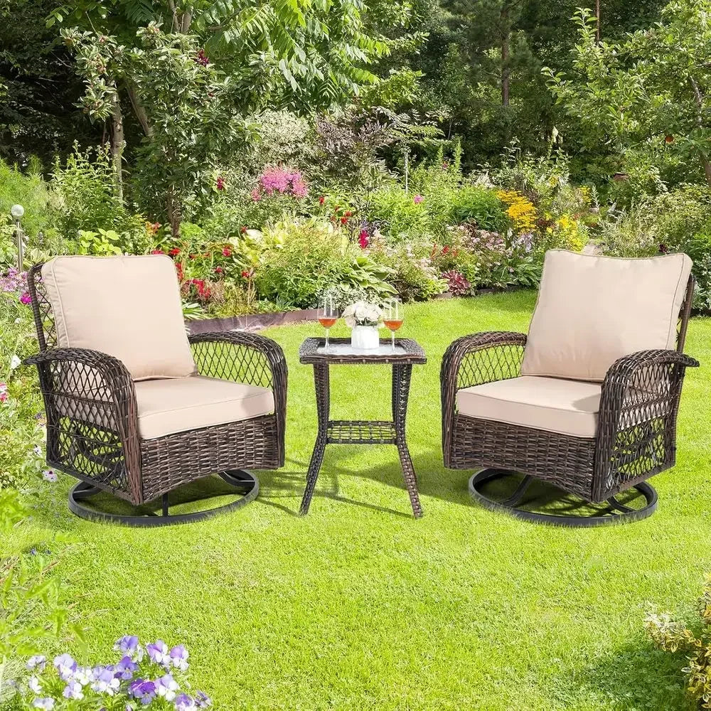 3-Piece Outdoor Swivel Rocking Chair Set with Side Table