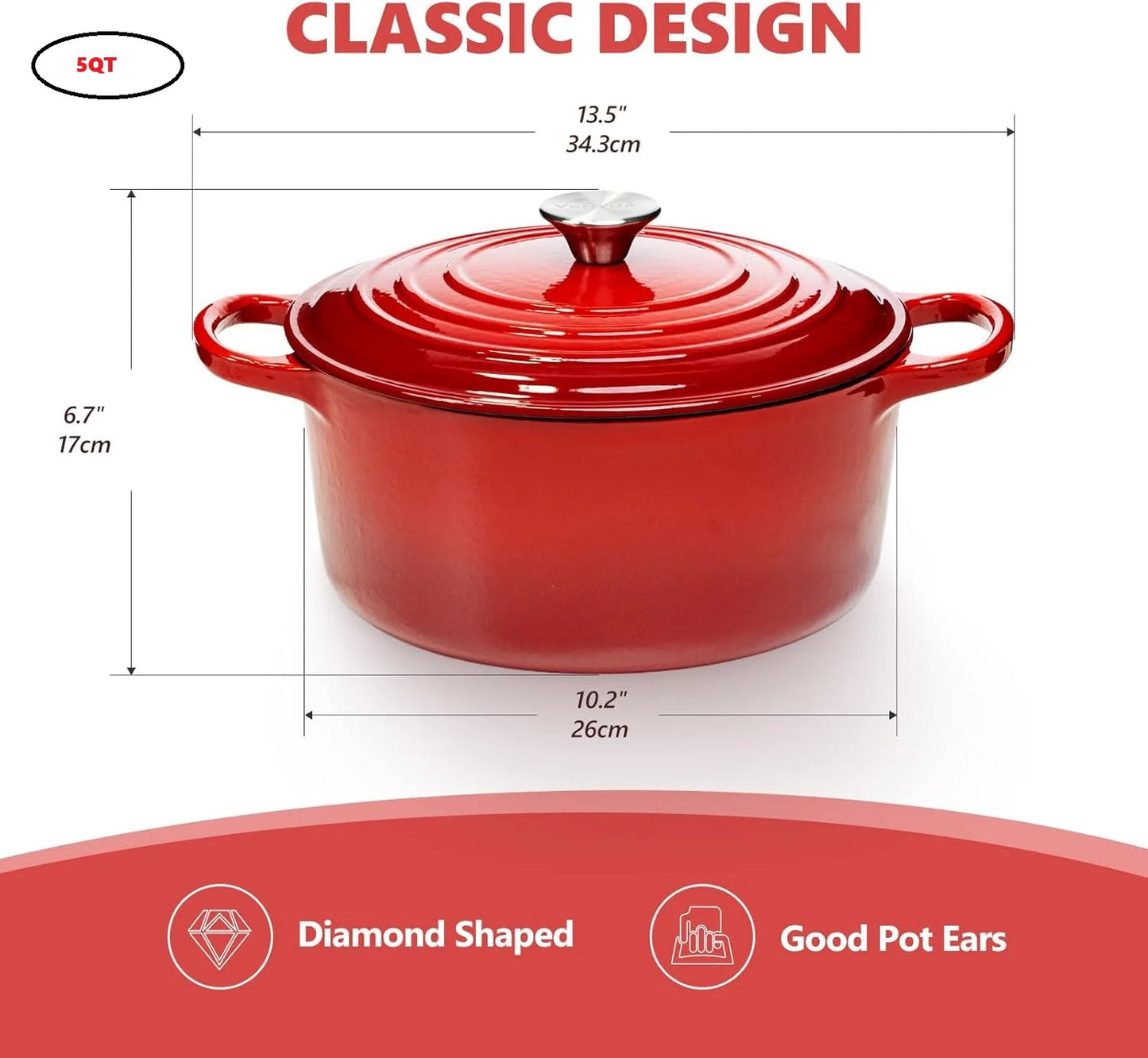 7-Qt Enameled Cast Iron Dutch Oven with Lid & Dual Handles