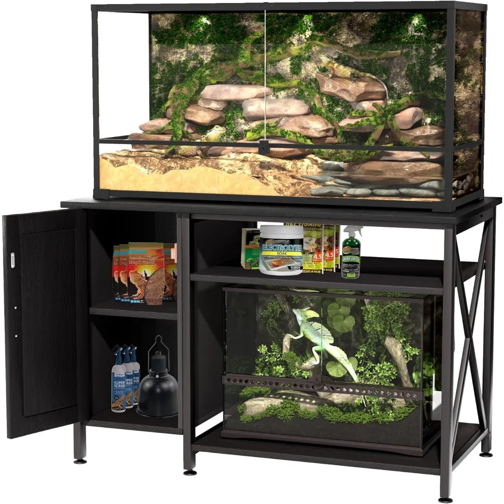 Reptile Terrarium Stand With Power Outlet And Storage Cabinet
