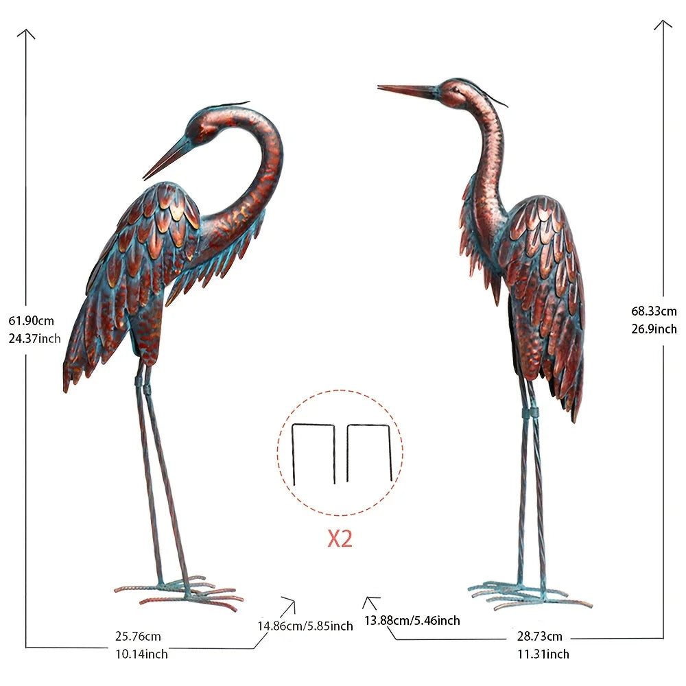 Patina Metal Heron Yard Statue For Garden And Pond Decor