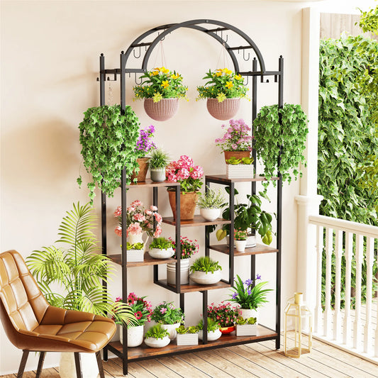 Elegant 5-Tier Indoor Plant Stand With Arched Metal Frame