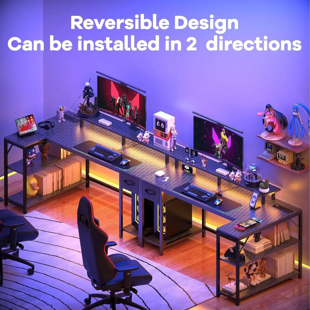 L Shaped Gaming Desk With Power Outlet Monitor Stand