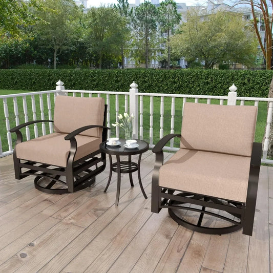 Swivel Rocker Patio Set 3 Piece Aluminum Chairs Glass Table