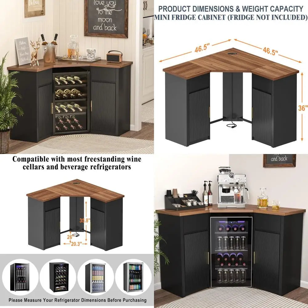 Corner Bar Cabinet With Fridge Space L Shaped Storage
