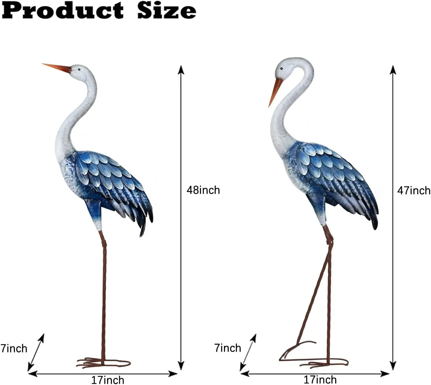 Metal Crane Yard Statue Garden Pond Outdoor Decor Ornament
