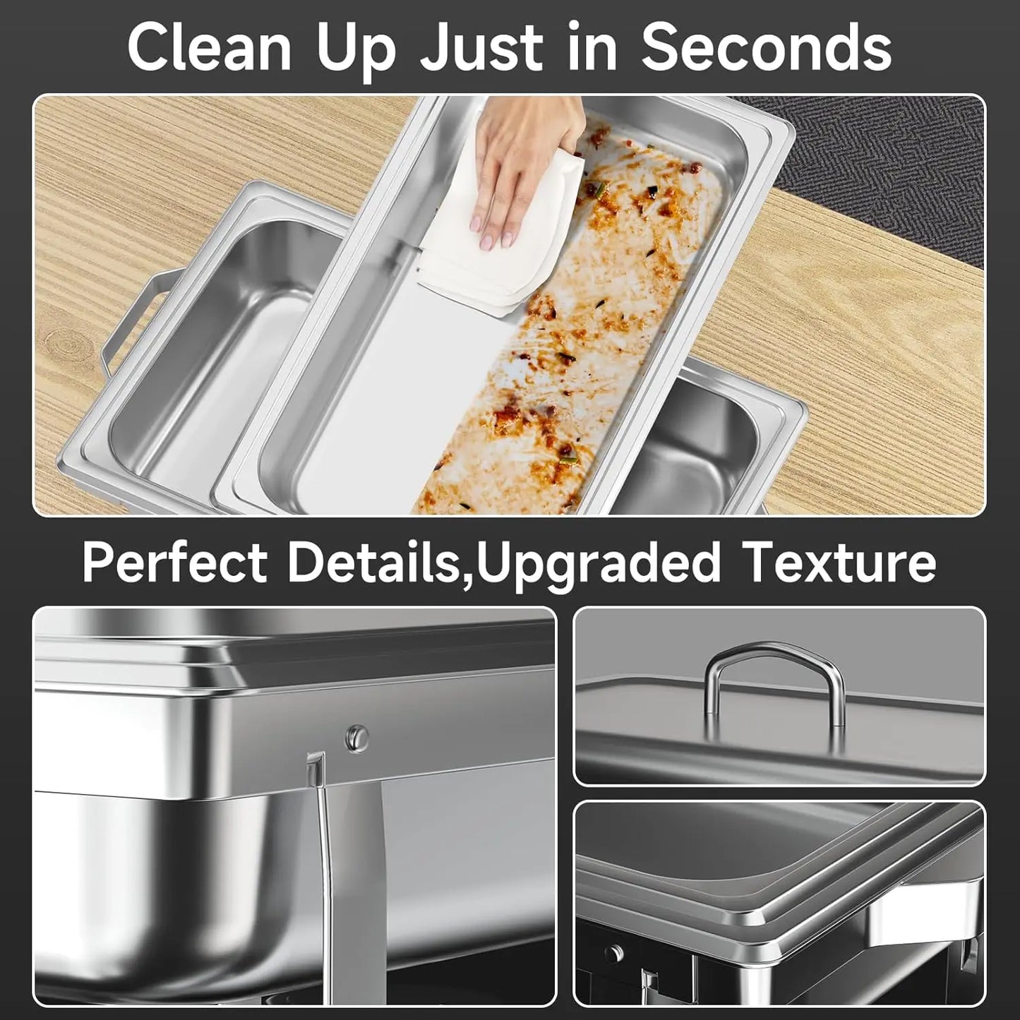 2/4/6 Pack Chafing Dish Buffet Servers Stainless Steel Full Size Rectangular 8QT Food Warmer for Party Wedding Birthday Hotel