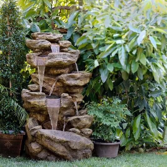 Outdoor LED Stone Fountain With Waterfall Feature Garden