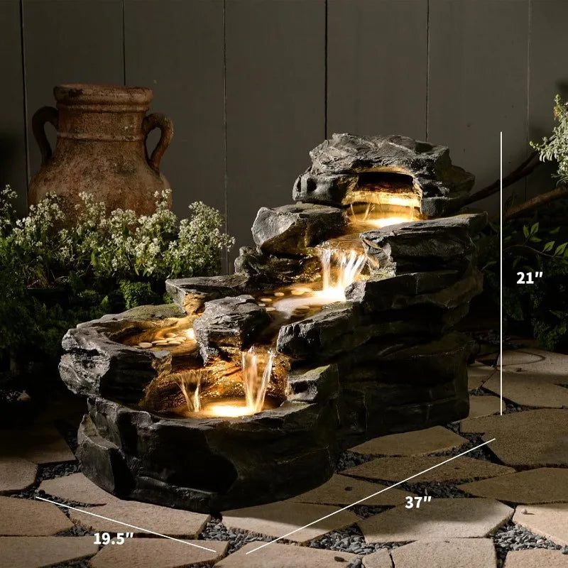 Five Tier Rock Garden Water Fountain With LED Lights