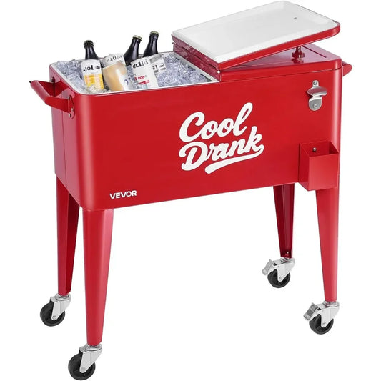 Portable Rolling Ice Chest Cooler Cart For Outdoor Party Drinks