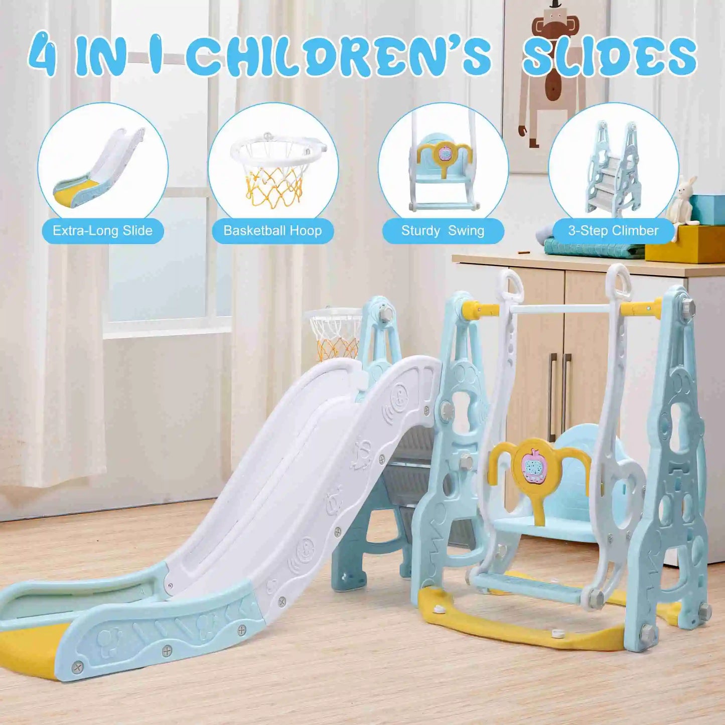 Four In One Toddler Playground Swing Slide Climber Hoop