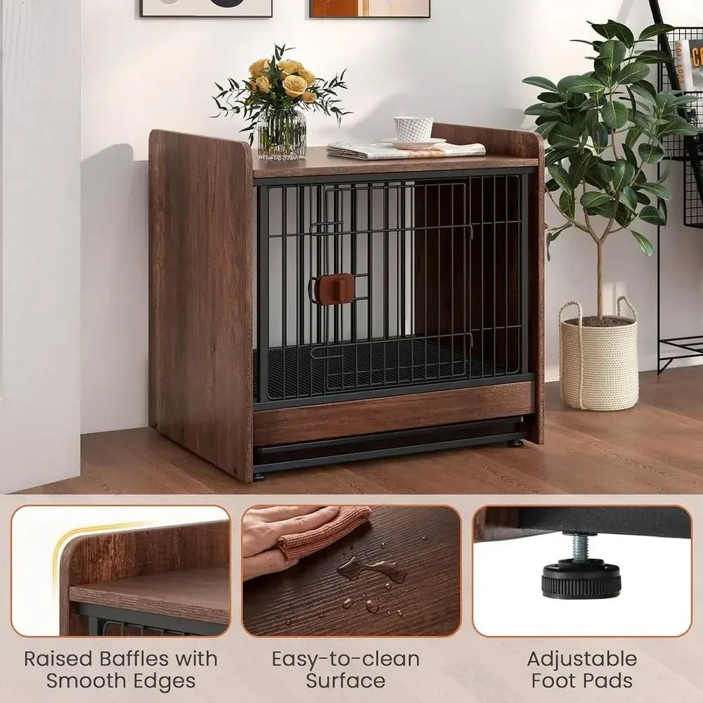 Small Wooden Dog Crate End Table with Removable Tray