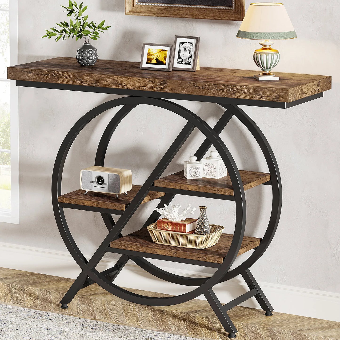 Industrial Console Table For Narrow Entryway Hallway Thick Top