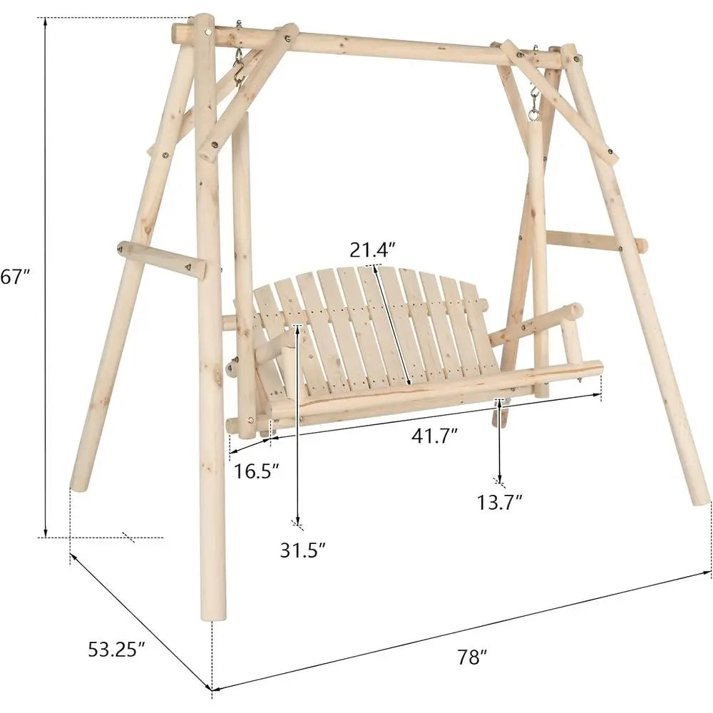 Natural Wood A-Frame Porch Swing with 2-Person Bench