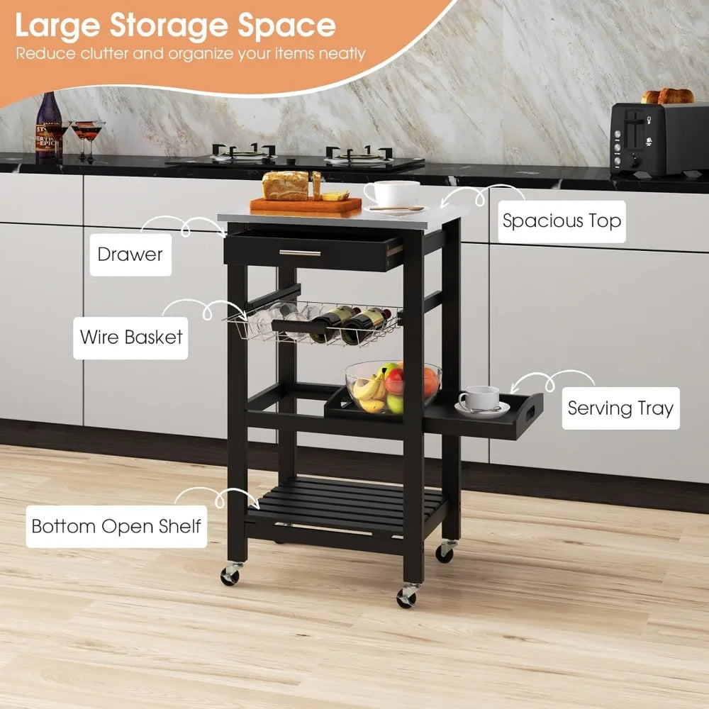 Rolling Kitchen Island Cart With Drawer And Stainless Steel