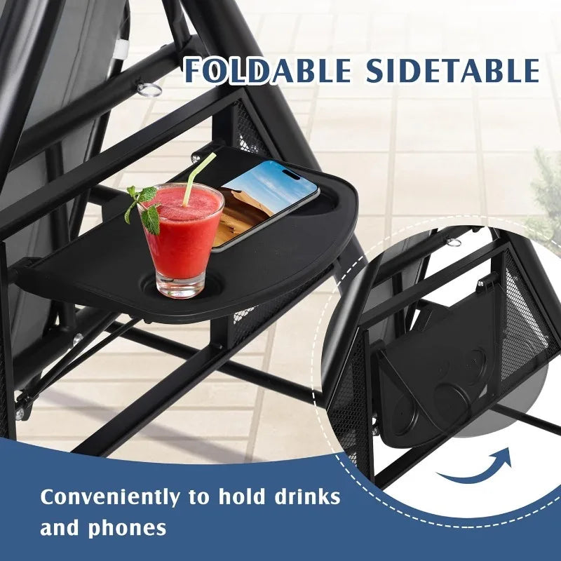 Convertible Porch Swing Bed With Canopy Stand And Cup Holder