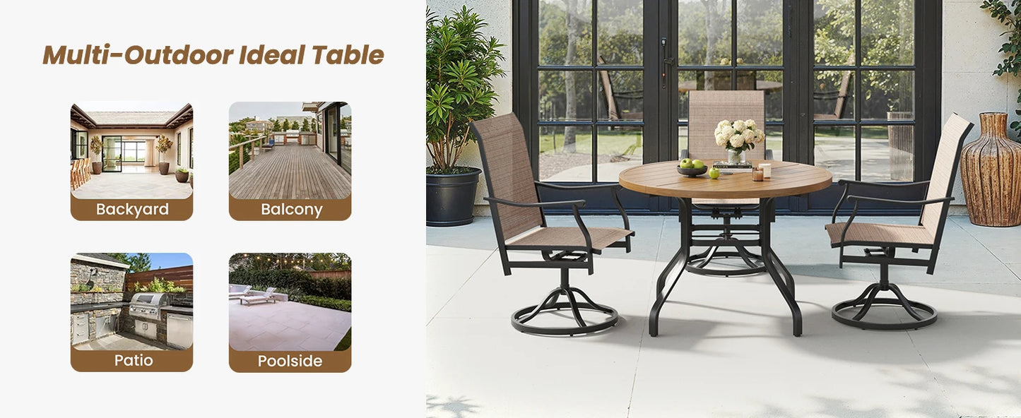 41-Inch Round Metal Patio Dining Table with Umbrella Hole