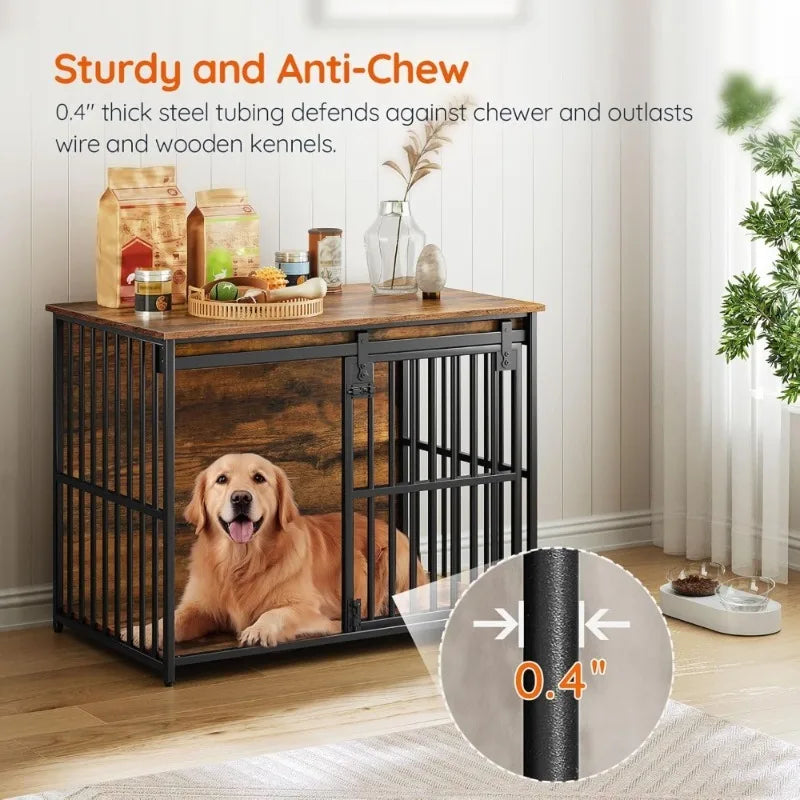 Heavy Duty Durable Dog Crate Table With Sliding Barn Door