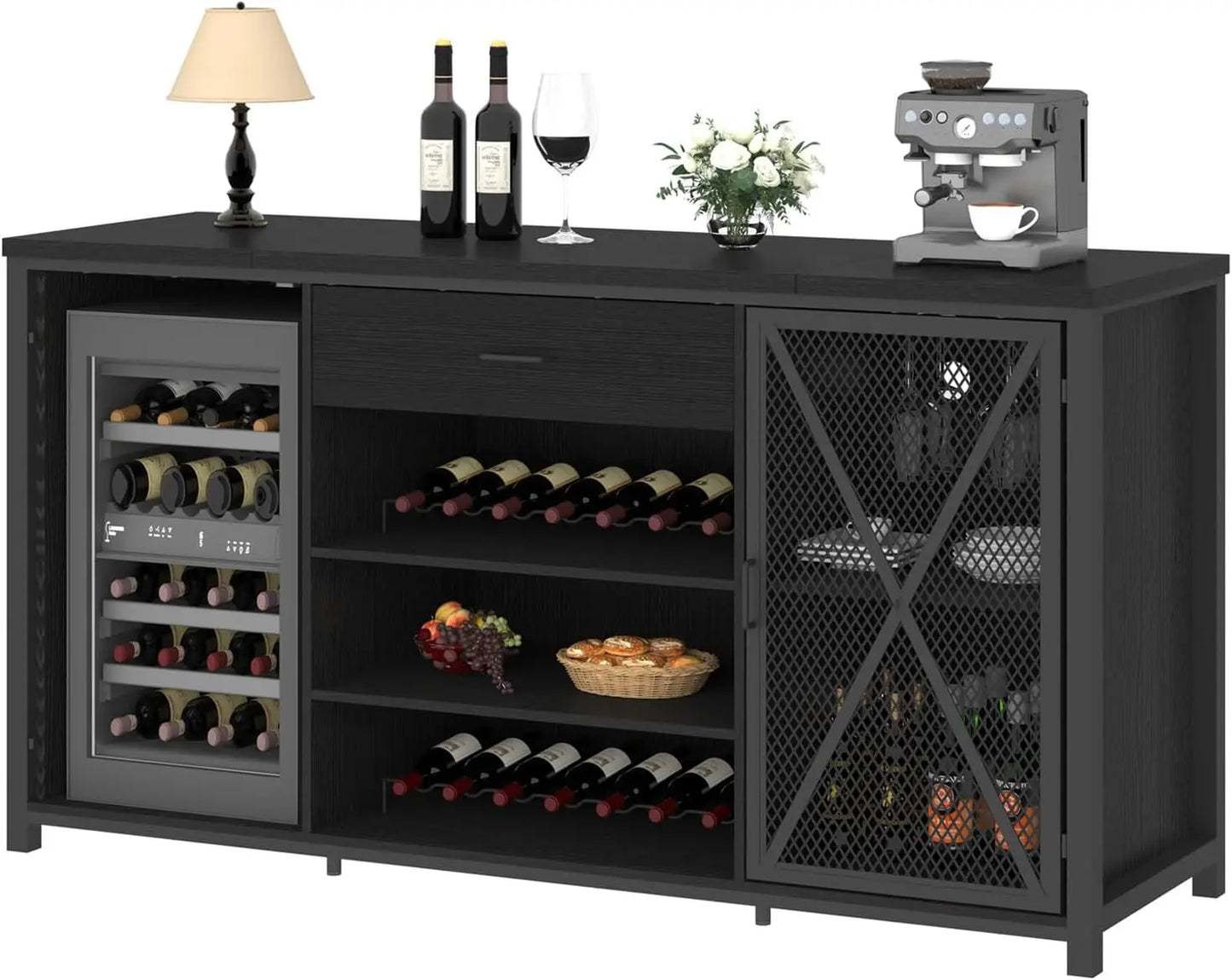 Modern Coffee Bar Cabinet with Fridge Space and Wine Rack