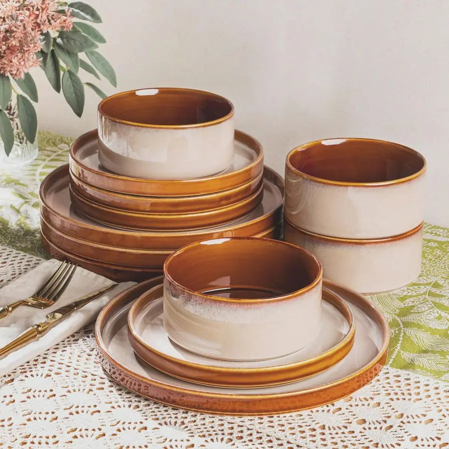 Reactive Glaze Ceramic Dinnerware Set Plates And Bowls Dishwasher Safe