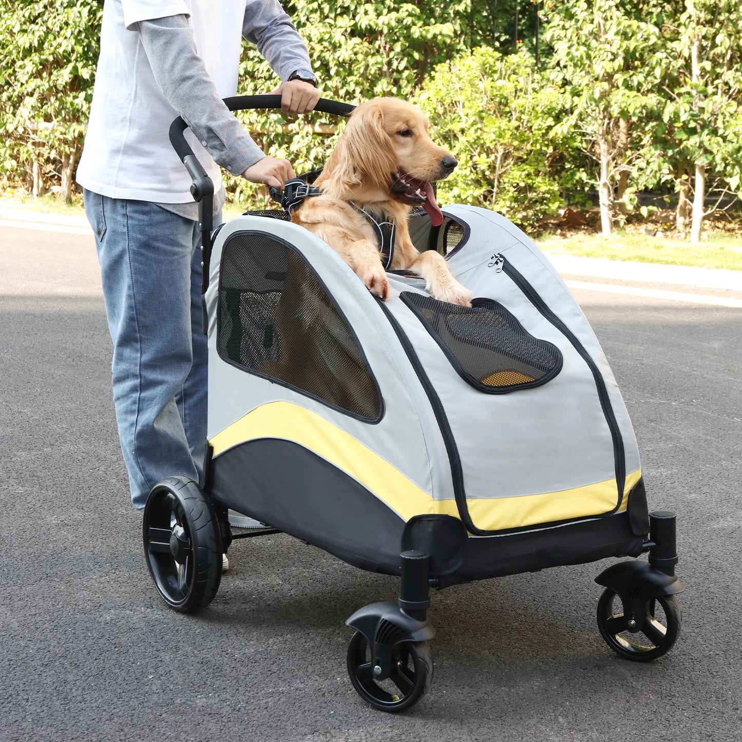 Portable Dog Stroller Four Wheel Foldable Travel Carrier