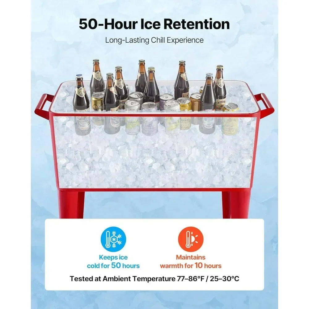 Portable Rolling Ice Chest Cooler Cart For Outdoor Party Drinks